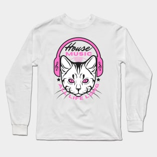 HOUSE MUSIC  - Headphone Cat (Pink/Black) Long Sleeve T-Shirt